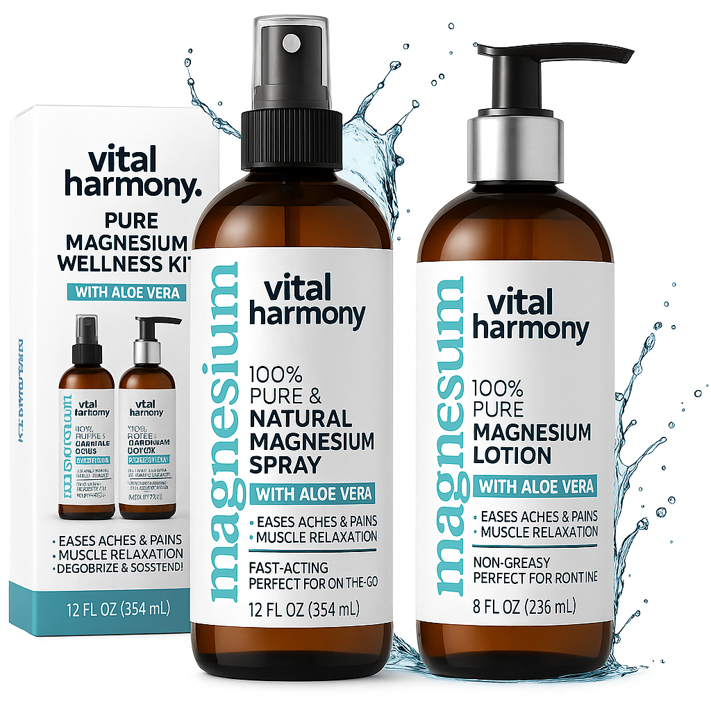 Magnesium Oil Spray (12 oz) + Body Massage Lotion Set 8oz