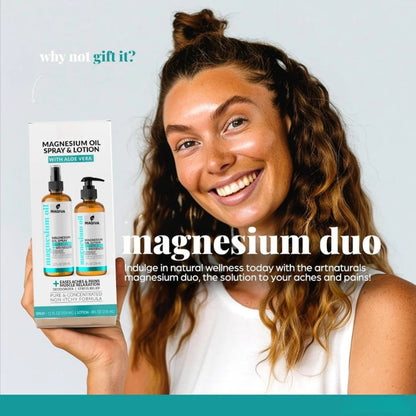 Magnesium Oil Spray (12 oz) + Body Massage Lotion Set 8oz